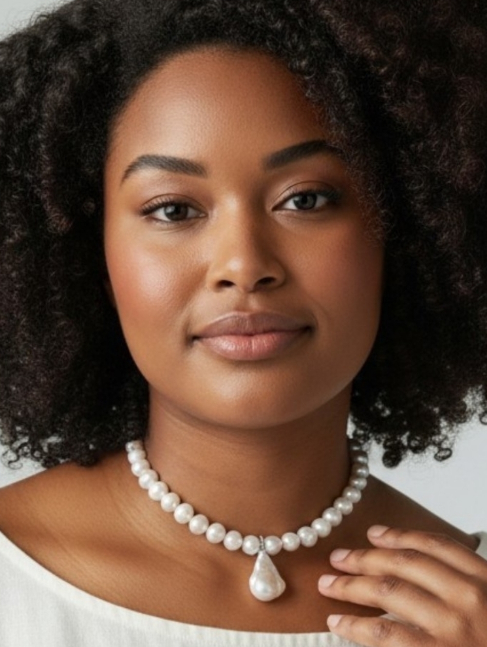 9.5-10.5MM Pearl Necklace & 17MM Removable Baroque Pearl Enhancer-Sterling Clasp